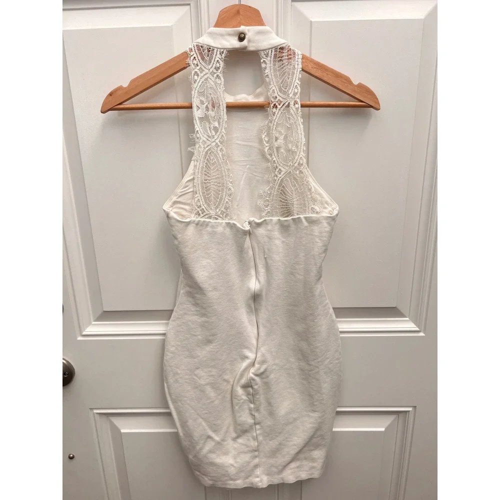 Lulus White Lace Back Halter Mini Dress Bodycon Bridal Cocktail Size S